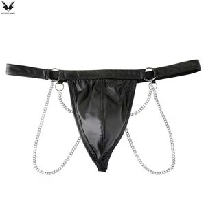 Jockstrap de Cuero Negro para Hombre con Detalle de Cadena Metálica y Anillo en O, Estilo Punk, Ropa Deportiva para Club, Precio al por Mayor - Product Image 2