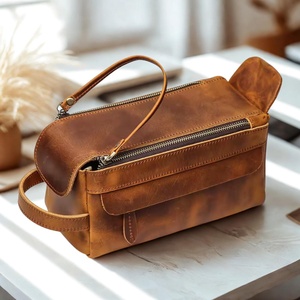 Vintage Leather <b>Toiletry</b> Bag Men Travel Cosmetic Organizer Waterproof Grooming <b>Storage</b> Bag LTB-0161 - Product Image 2
