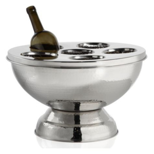 Cubo enfriador de vino de acero inoxidable de doble pared con tapa, para 6 botellas, cubo de champán martillado, tina de hielo metálica grande para uso en catering - Product Image 1