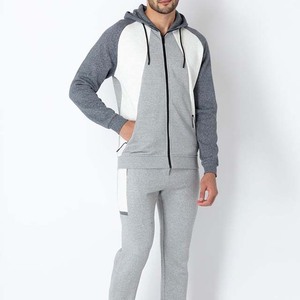 Men's Gray Color Blocking Tracksuit Full <b>Zip</b> <b>Hooded</b> Casual Regular Fit Polyester Cotton Autumn Wear With Side Pockets - Product Image 6