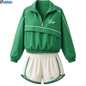 Conjunto Deportivo de 2 Piezas para Mujer Estilo Hip Hop, Chaqueta Azul con Capucha y Cierre Frontal con Bolsillos, Pantalones Cortos de Secado Rápido, Corte Holgado, Ropa de Primavera/Verano - Product Image 4