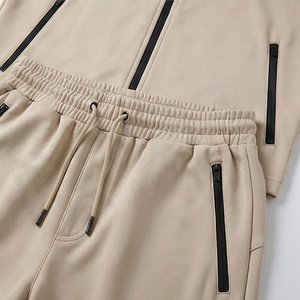 Survêtement beige pour homme, manches longues, col montant, fermeture éclair sur le devant, vêtements de sport décontractés avec poches latérales, tenue d'automne - Product Image 5