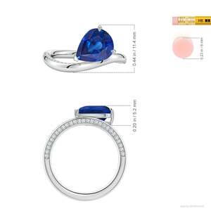 Angled Pear Blue Sapphire Curved Solitaire Engagement <b>Ring</b> Handmade Customized Fine Jewelry Wedding 14K Solid Gold - Product Image 4