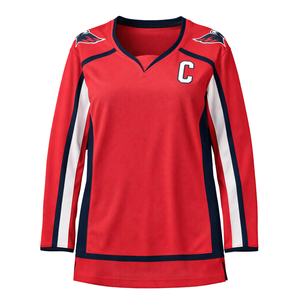 Camiseta de Hockey sobre Hielo para Mujer, Estilo Equipo Azul Marino, Blanco y Rojo, Transpirable, Deportiva, Manga Larga, Uniforme de Alto Rendimiento - Product Image 2