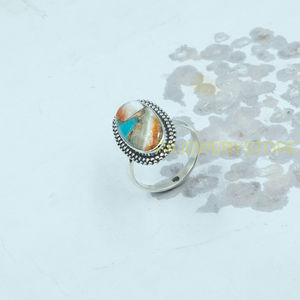 Bague en argent sterling 925 avec pierre précieuse turquoise d'huître épineuse orange, faite à la main, style bohème, bague statement, vente en gros, bijoux pour femmes, cadeau de promesse - Product Image 6