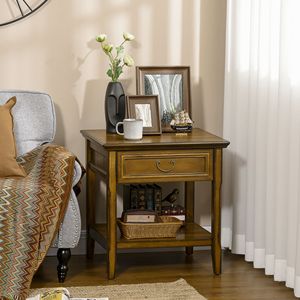Tavolino Laterale Retrò Color Caffè Scuro con Cassetto e Ripiano Aperto, Tavolino d'Appoggio per Soggiorno e Camera da Letto - Product Image 2