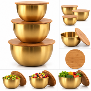 Stainless Steel <b>Mixing</b> <b>Bowls</b> <b>with</b> Bamboo <b>Lid</b> Airtight Freezer Safe Dishwasher Safe Salad Fruit Storage for Home - Product Image 6