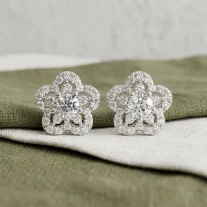 Pendientes de Diamantes de Oro Blanco para Mujer, Corte Brillante Redondo, Color D, Naturales y Cultivados en Laboratorio, Certificados por IGI, Estilo Clásico, Joyería de Boda - Product Image 2
