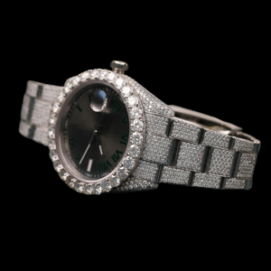 นาฬิกาข้อมือผู้ชายดีไซน์ล่าสุด ทองคำขาว ประดับเพชรโมอิสซาไนต์ทรงกลมเต็มหน้าปัดสีดำ พร้อมคุณสมบัติพิเศษ - Product Image 2