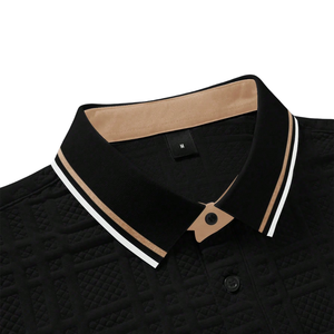 Camisa de Golf Negra Texturizada para Hombre, Manga Corta, Casual, de Punto, con Cuello y Botones al Frente, Transpirable, Servicio OEM, Uso Diario de Verano - Product Image 6