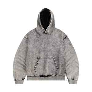 Sweat à capuche pour homme avec logo personnalisé, sans cordon, en coton lourd, effet délavé vintage - Product Image 1