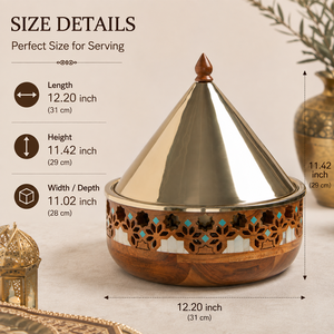 Casserole isolante de luxe en bois style tagine avec bol intérieur en acier inoxydable pour le service des aliments - Product Image 2