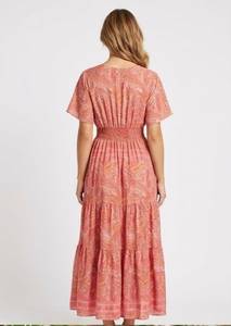 Boho Maxi <b>Dress</b> <b>Silk</b> Breathable Vintage Paisley Print Elastic Waist Short Sleeve A-Line Relaxed Fit <b>Summer</b> Casual - Product Image 4
