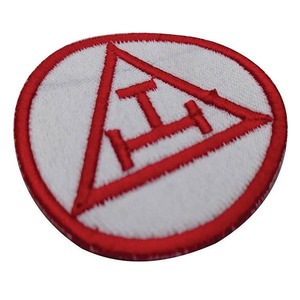 Circular Red Embroidered Eco-Friendly Nonwoven Felt <b>Patch</b> with Triangle Symbol <b>Sew</b>-<b>On</b> Fabric Applique for Gifts - Product Image 1