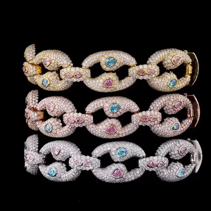 <b>Iced</b> <b>Out</b> Cuban Link Bracelet Color Stone Hip Hop Jewelry Diamond Look Bling Luxury Statement <b>Chain</b> Bracelet - Product Image 1