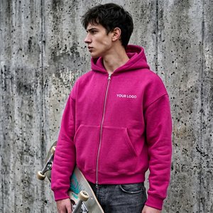 Sudadera con capucha de doble cremallera personalizada al por mayor, 500GSM, de felpa francesa, corte holgado, estampado digital, ropa urbana - Product Image 5