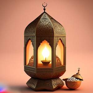 Lanterne de design arabe islamique en verre coloré et métal doré - Image de design, métal - Product Image 1