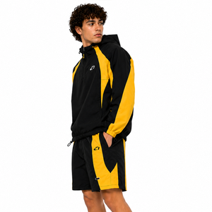 Trendy Custom Yellow Black Men's Windbreaker Short Sets Hooded Windbreaker Shorts Set Men Nylon Men's Shorts Windbreaker Hoodies - Product Image 3