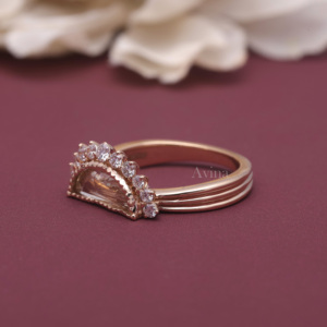Bague demi-lune en diamant de laboratoire certifié IGI, coupe rose, en argent sterling 925 massif, style vintage, avec halo, pour femme - Product Image 6
