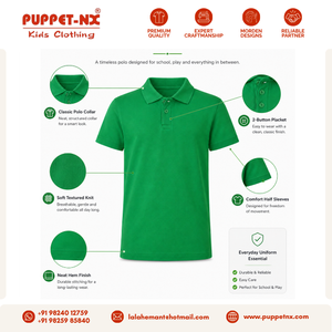 Polo en coton vert Puppetnx pour enfants, uniforme scolaire, hauts à manches courtes - Product Image 6