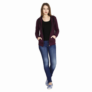 Sudaderas con Capucha de Algodón Tejido para Mujer, Color Borgoña, Cierre Completo, Manga Larga, Venta al Por Mayor, Personalizables - Product Image 3