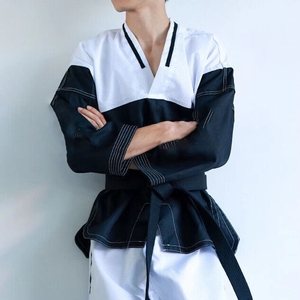 <b>Hot</b> Sale Taekwondo Uniform <b>Red</b> White Color Blocked Unisex Adult Training Wear Breathable Comfortable Durable Polyester/Cotton - Product Image 5