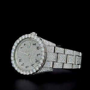 นาฬิกาอัตโนมัติขอบเพชรทรงบิ๊กพอยเตอร์ หน้าปัดแบบอารบิก สีทองคำขาว ประดับเพชรโมอิสซาไนต์ VVS น้ำหนัก 24.5 กะรัต - Product Image 6