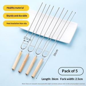 Pinchos para barbacoa de acero inoxidable con mango de madera, tenedor para alitas de pollo, mango de madera grueso y resistente, para camping y barbacoa al aire libre - Product Image 5