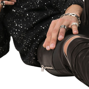 OEM Custom Logo Punk Club Faux Leather Pants <b>Men</b> Zip Biker <b>Jeans</b> Leather Pants Custom Leather Motorcycle Pants for <b>Men</b> Hip Hop - Product Image 6