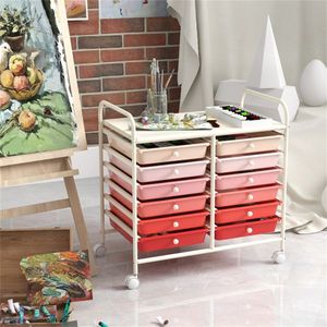 Carrello Portaoggetti a 12 Cassetti, 2 File, 10 Livelli, Cassetti Multicolore, 4 Ruote (2 con Freno), Telaio Bianco, Design Rosa Staccabile per Alimenti - Product Image 2