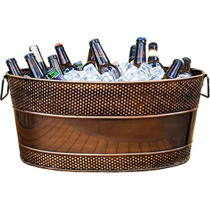 Antique Vintage Copper Ice Bucket Boat Shape Metal Beverage <b>Cooler</b> Party <b>Drink</b> Holder Durable Industrial Style - Product Image 1