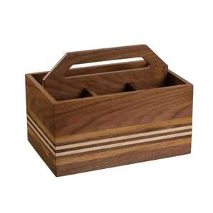 3 Compartment Carved Wooden Cutlery Caddy Vintage White Wash Flatware Organizer Box <b>Tabletop</b> Utensil Caddy With Iron Handles - Product Image 4