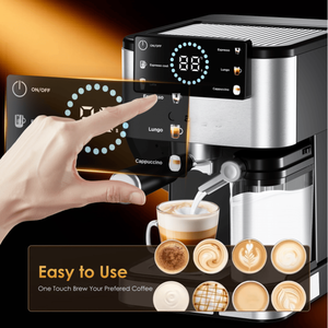 Machine à expresso professionnelle 20 bars semi-automatique avec mousseur à lait, affichage visuel de la température et de la pression, 1350W, 51mm, cafetière - Product Image 6