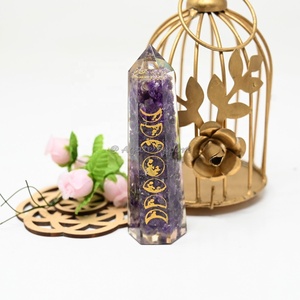 Cristal naturel en gros Top vente Orgonite Améthyste Obélisque Avec Phases de Lune Gravé - Product Image 1