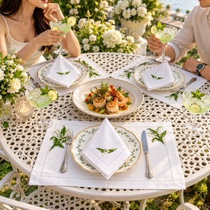 Ensemble de nappes et de serviettes brodées Muguet, élégant, blanc, avec ourlet festonné, pour la décoration de table de mariage et les dîners de luxe - Product Image 4
