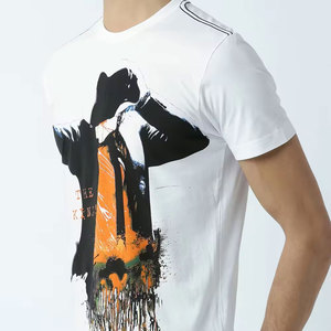 T-shirt en coton blanc à col rond et manches courtes pour homme avec motif imprimé goutte à goutte, coupe ajustée, tricot jersey décontracté, logo sur le devant - Product Image 6