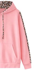 Ensemble sweat à capuche et pantalon de jogging pour femme, motif léopard rose, en polaire, avec pantalon assorti, tenue décontractée d'hiver - Product Image 4