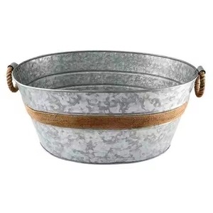 Jardinière ovale en métal galvanisé rustique avec poignées, durable, pour extérieur, jardin, fleurs, plantes vertes, pot de plantation - Product Image 5