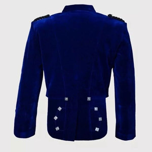 Hot Men’s Scottish Blue Velvet Prince Charlie Jacket with 5-Button <b>Vest</b> Jacket - Product Image 2