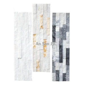 Revêtement mural en pierre naturelle sur mesure, carreaux de marbre blanc à face brisée pour façades architecturales et murs de jardin - Product Image 1