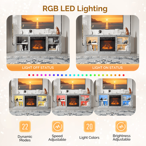 Mobile TV Moderno da 18 Pollici con Specchio Argentato, Inserto Camino, Ripiani Portaoggetti e Console in MDF - Product Image 6