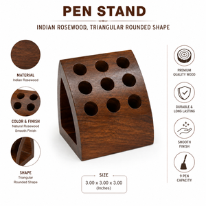 Support de stylo en bois de rose indien fait main, organiseur de bureau |   Porte-papeterie triangulaire en bois pour la décoration de table de bureau, cadeau, accent décoratif - Product Image 5