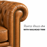 Fauteuil Chesterfield élégant en cuir marron de style Mid-Century Modern avec garniture cloutée, fauteuil d'appoint de luxe écologique avec pieds en bois pour chambre à coucher