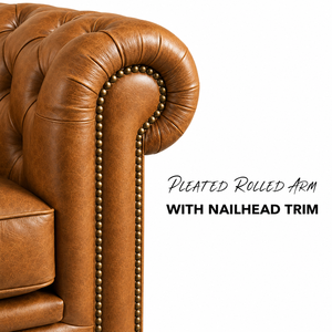 Fauteuil Chesterfield élégant en cuir marron de style Mid-Century Modern avec garniture cloutée, fauteuil d'appoint de luxe écologique pour chambre et appartement - Product Image 3