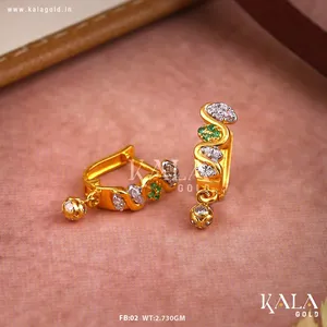 Pendientes de Clip de estilo Bali de oro de 18 quilates de lujo para mujer Diamante de corte brillante Ropa moderna étnica Estilo de moda Gran idea de regalo Kala - Product Image 3