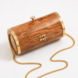 Pochette en bois artisanale avec chaîne dorée, sac de soirée de luxe personnalisé pour mariée et femme - Product Image 2