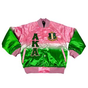 AKA Ombré Bomber <b>Jacket</b> <b>Pink</b> Green Satin Gradient Varsity Style Unisex Fashion Outerwear <b>Jacket</b> Apparel Collection - Product Image 1