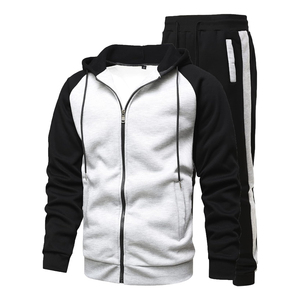 Ensemble de survêtement décontracté pour homme, gris et bleu, à capuche, avec blocs de couleur, manches longues, fermeture éclair, respirant, coupe régulière, pour l'automne - Product Image 6