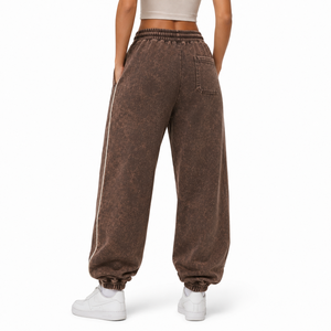 Pantalones deportivos de mujer con lavado ácido, estilo jogger, oversize, vintage, lavados, de descanso, con cintura elástica, de forro polar, informales, atléticos - Product Image 3