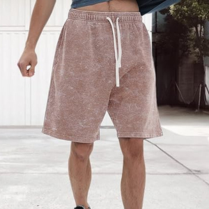 กางเกงขาสั้นผู้ชาย OEM/ODM ผ้าฝ้ายออร์แกนิคสีพื้น สไตล์ไฮสตรีท ล้างสีแบบซันเฟด ขอบเอวยางยืด เสื้อผ้าสตรีทแวร์สำหรับผู้ชาย - Product Image 3